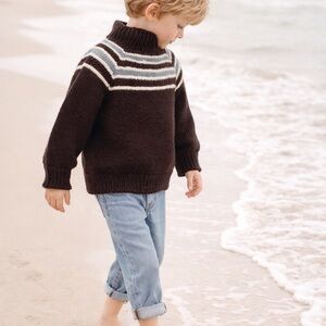 Retro style kids knit Sweater - Brown and White